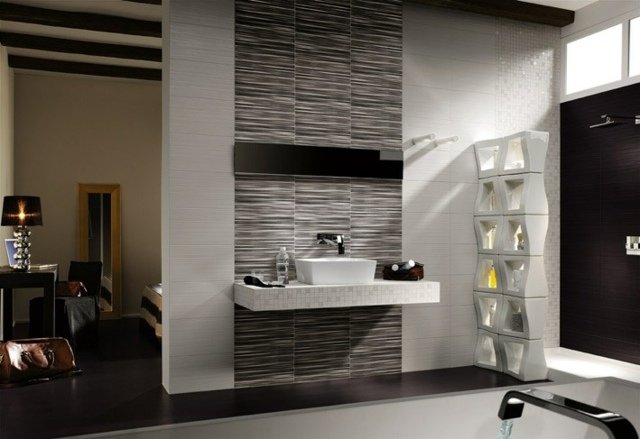 idei moderne de proiectare baie dungi neutre de tigla Idei de proiectare baie model de dungi neutre de tigla