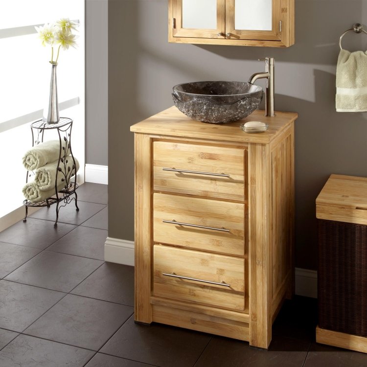 Chiuvetă din lemn cu chiuvetă ovală pe blat din piatră naturală mobilier-baie-bambus-modern-vanitate-dulap-sertar-blat-lavoar-rotund-piatră-natural