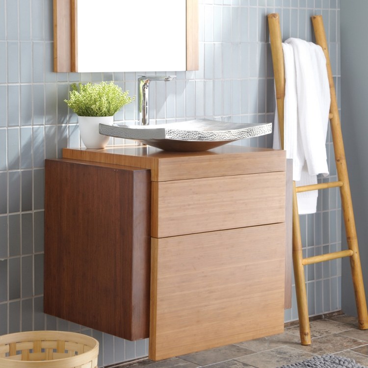 Lavoar cu un design simplu și lavoar din material placat cu argint mobilier baie-bambus-modern-chiuvetă-blat lavoar-argintiu-robinet