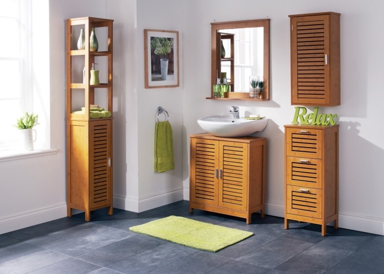 Seturi de mobilier și accesorii pentru baie în verde mobilier-baie-bambus-set-modern-lavoar-oglinda-prosop-verde