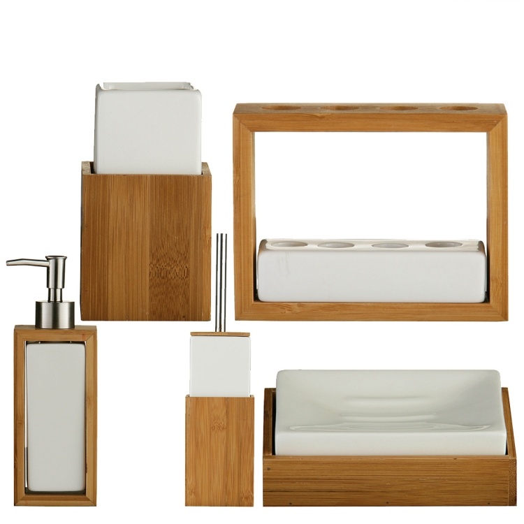 accesorii potrivite pentru mobilierul de baie din bambus și ceramică mobilier-baie-bambus-accesorii-moderne-design-lemn-alb-ceramic