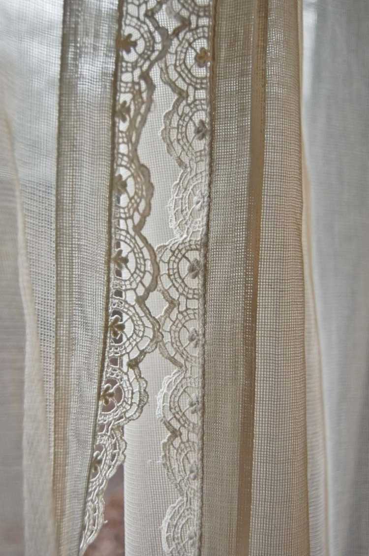 perdele romantice combinație de țesătură de bumbac și dantelă perdele de croșetat-modern-romantic-dantelă-țesătură-crem-alb-fereastră