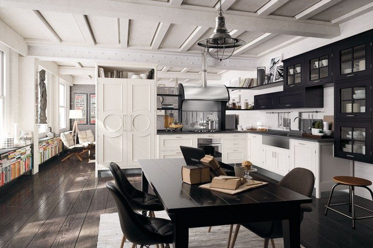 Chicinetă în alb și negru bucătărie modernă-stil rustic-alb-negru