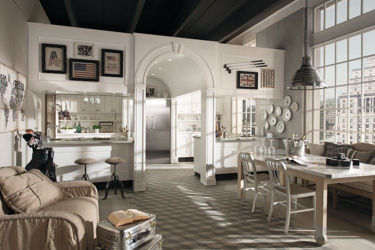 Despărțire între zona de luat masa și zona de bucătărie scaun-bar modern-bucătărie-casă-țară-alb-compartiment-modular