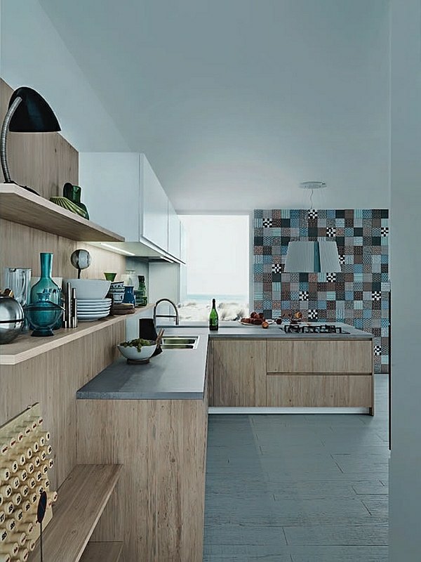 Minimalism de artă de design de bucătărie în stil urban Dulapuri și rafturi de bucătărie cu aspect de lemn