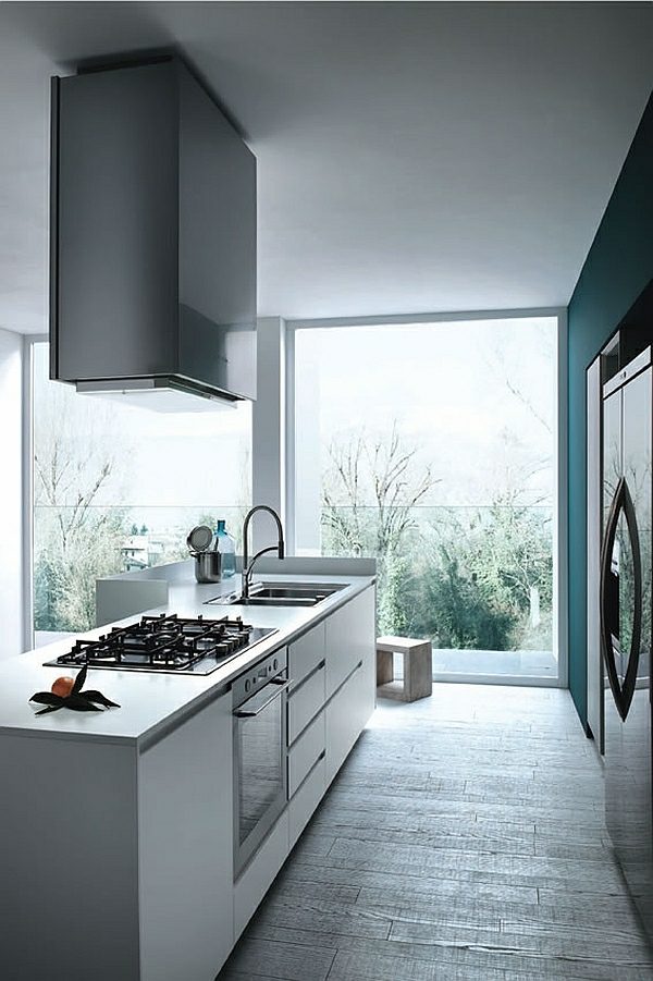 Ferestrele franceze deschid bucatarie design minimalist Bucătărie-hol-stil-design-modern-culori-luminoase