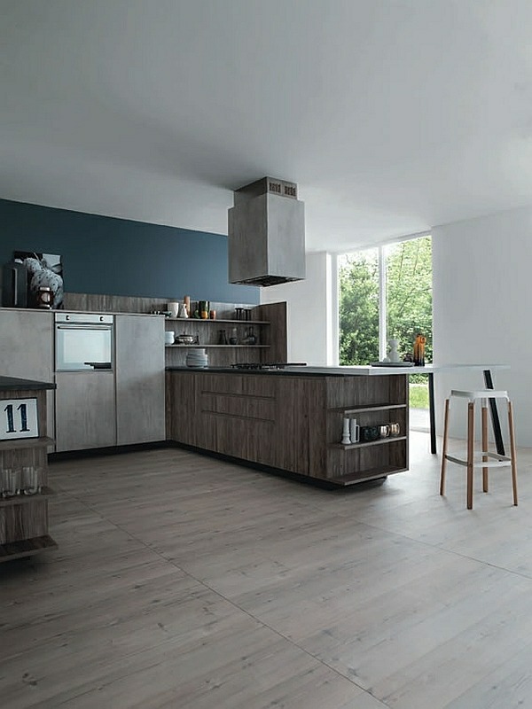 Podea din lemn albastru perete design modern Parchet-minimalism-în-bucătărie