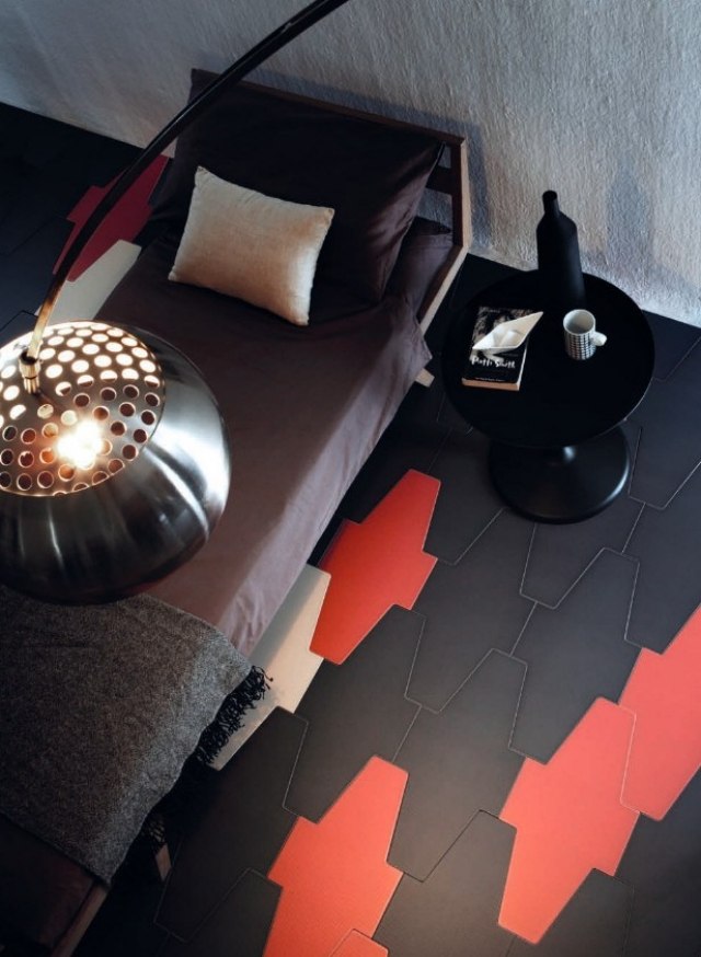 Formă-gresie porțelanată formare pardoseală roșu-negru-Grestec-Tiles gresie portelan dormitor pardoseala rosu-negru Formatie-Grestec-Placi