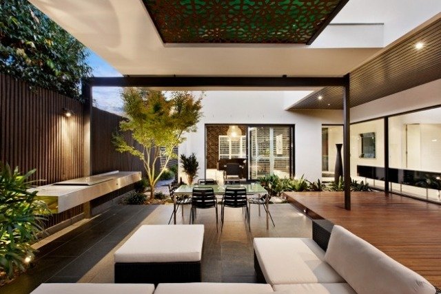 zonă de lounge acoperită cu design de terasă din lemn zonă modernă de lounge acoperită cu design terasă modernă din lemn
