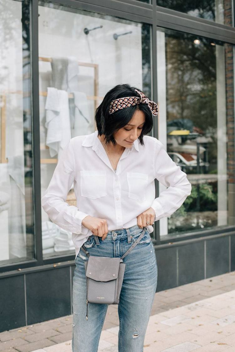 Blugii mamă combină ținuta de cămașă albă de vară pentru femei