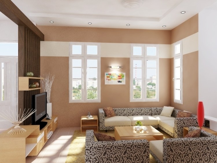Mobilier unghiular cu tapițerie modelată conform Feng Shui Mobilier camera de zi Feng Shui -model-modern-tapițerie-bej-fereastră-televizor-măsuță de cafea
