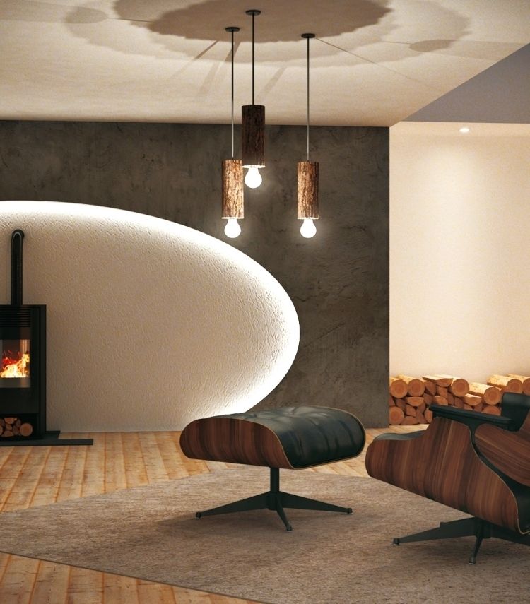 elemente naturale și iluminare indirectă în sufragerie feng-shui-sufragerie-mobilier-materiale-naturale-agățat-cu-șemineu-deschis-deschis-lemn-covor-podea-din-lemn