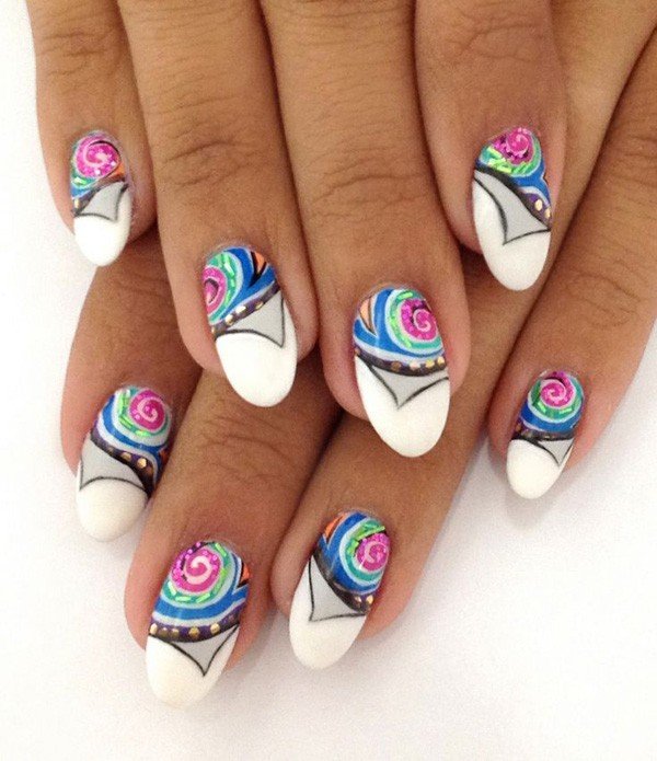 Unghii de design francez cu margini de unghii albe colorate Nail-Design-Stiletto-French-White-Nail-Edge-Colorful-Nail-Bed