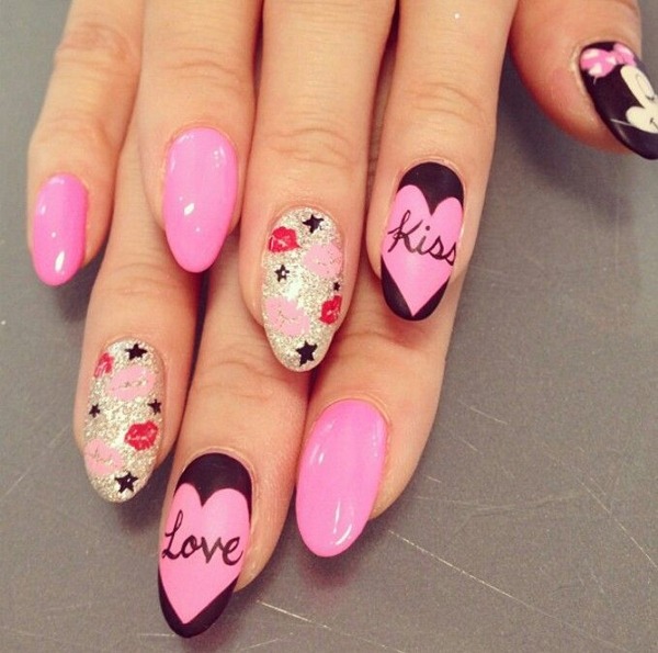Creați o artă de unghii jucăușă - unghii stiletto roz cu inimi și stele Nail art-design-love-design-pink-nails-stiletto