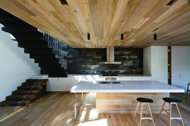 Bucătărie din piatră perete din spate granit podele din lemn Pardoseală din lemn de granit plăci de podea interior casă