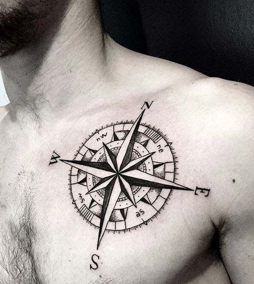 Tatuagem da Estrela do Norte no peito para homens
