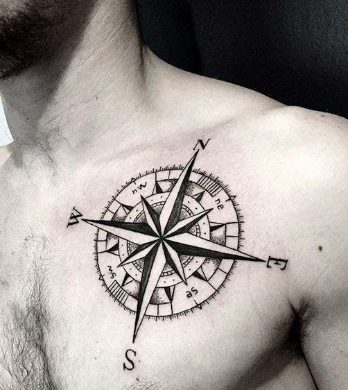 Tatouage North Star sur la poitrine pour les hommes