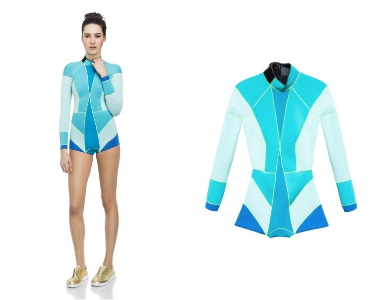 Salopetă în tonuri de albastru strălucitor Salopetă pentru femei -shorty-colorblocking-blautoene