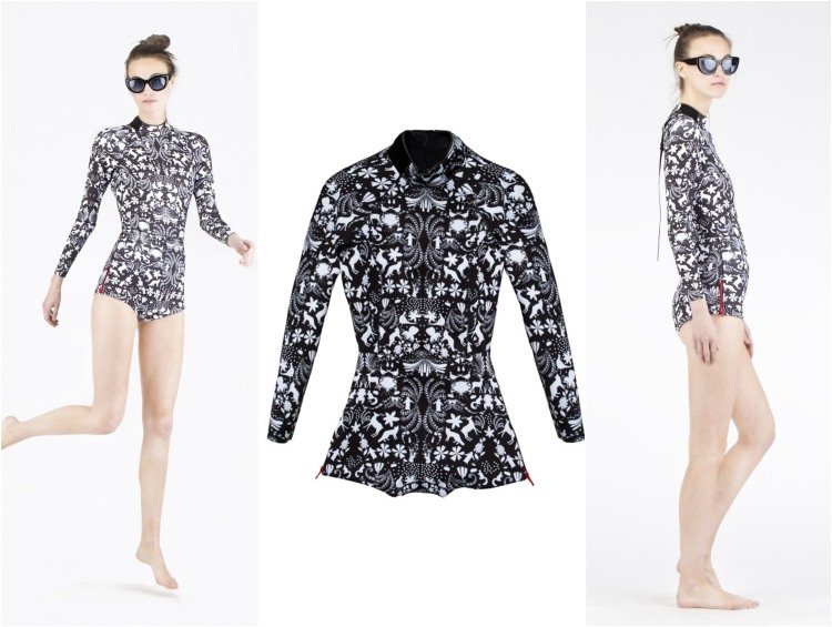 Salopetă alb-negru cu imprimeuri florale costum de baie-femei-shorty-negru-alb-cu-imprimeuri florale