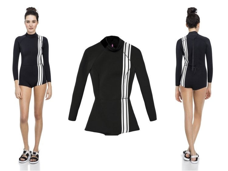 costum negru cu dungi albe ca accent costum-femeie-shorty-negru-alb-dungi