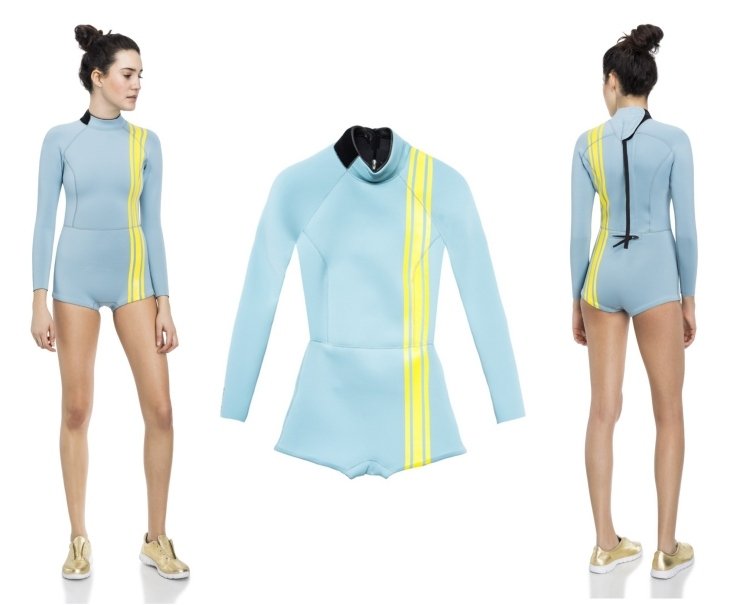 costum de neopren scurt în albastru acvatic cu dungi galbene costum-femeie-shorty-2-mm-aqua-albastru-galben-dungi