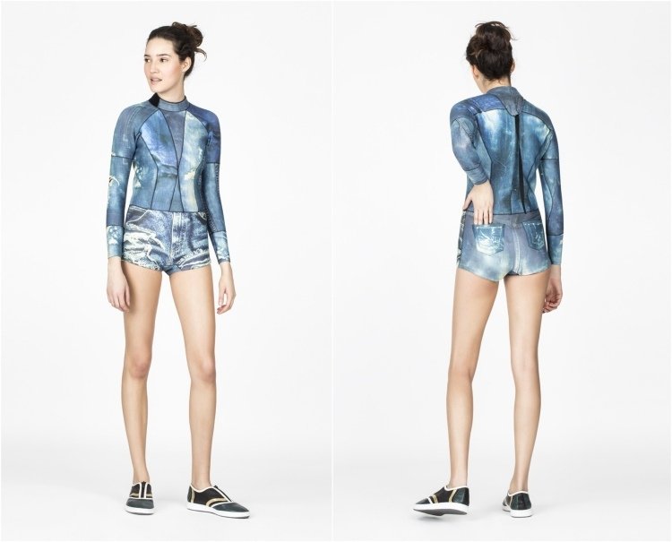 costum de femeie scurt în aspect blugi denim Salopetă pentru femei cu aspect short-denim-jeans