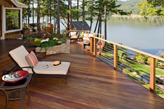 Terasă din lemn benzi din lemn din oțel inoxidabil balustradă orizontală Bande de lemn din oțel inoxidabil idei de balustradă orizontală