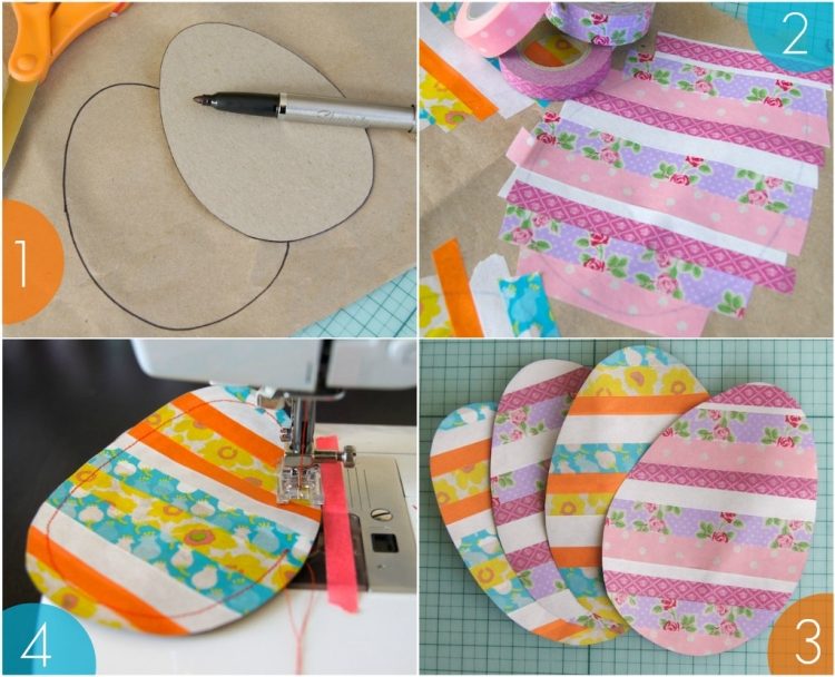 idei decorative simple pentru meserii de Paști Cusut de Paște-copii-tineri-ouă-bandă-adezivă-decor-cu-dungi-colorate