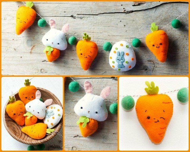 Ghirlande de Paște morcovi Ornamente de iepuraș de Paște Realizați singuri ornamente de iepurași de Paște cu morcovi
