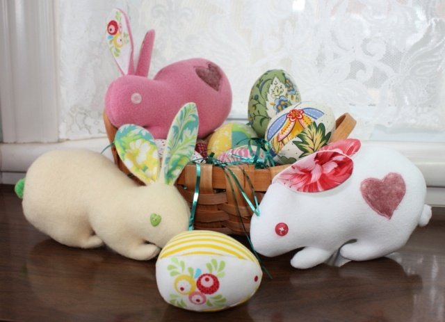 Iepurași de Paște jucării de pluș Idei de decorare coș de Paște Idei de decorare a coșului de Paște jucării de pluș