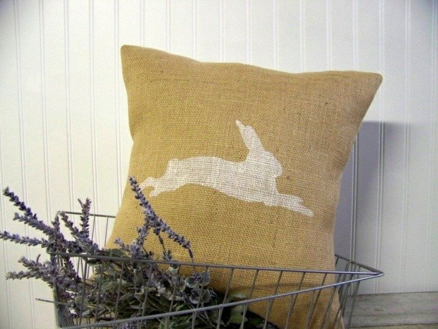 Pernele decorative din țesături de in imprimă idei dulci de Paști Perna oprimă idei dulci silueta iepurașului de Paște