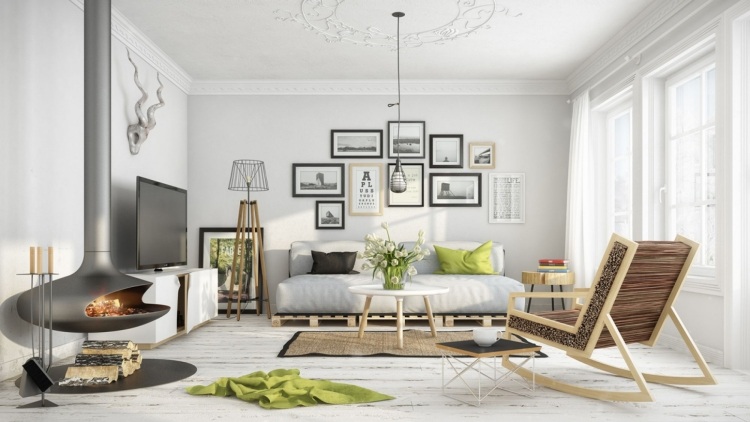 Living în stil scandinav, cu mobilier simplu din lemn deschis-șemineu-canapea-fotografii-poze-covor-iută-design-scandinav-podea-alb