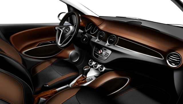Mașină mică Opel - interior impresionant în maro Design interior Opel Adam maro modern