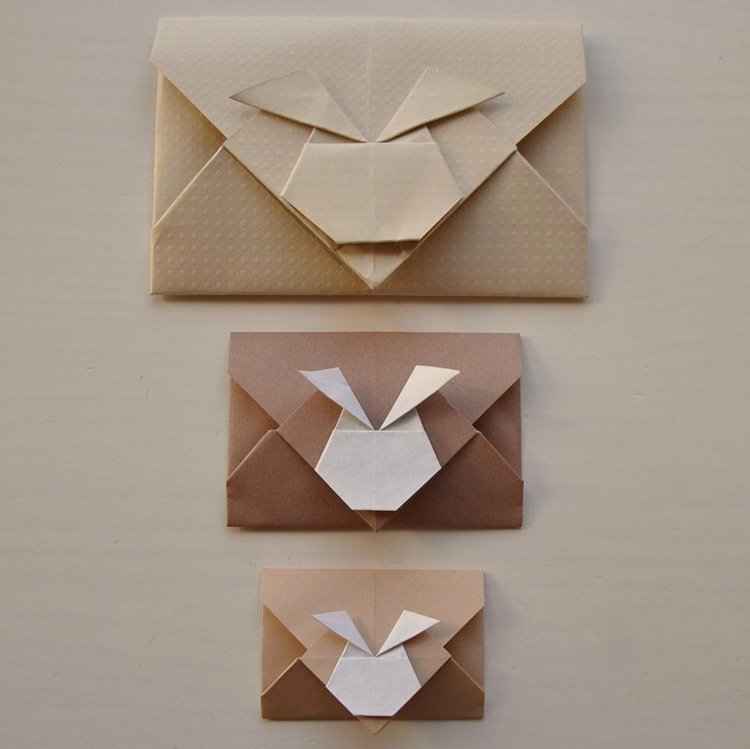 Motiv de iepure pe un plic auto-realizat iepure origami scrisoare plic instrucțiuni de proiectare idee de decorare simplă