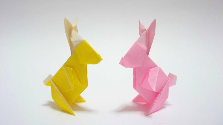 Iepure origami în galben și roz origami bunny Easter Easter tinker idee animale galbene roz