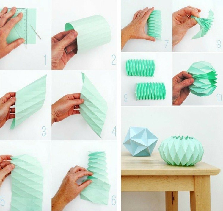 Lămpile lucrează cu instrucțiuni de pliere în imagini lampă-origami mentă hârtie verde idee vânt lumină instrucțiuni de pliere