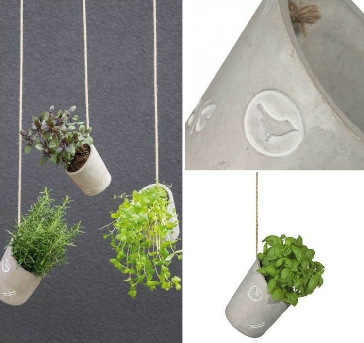 Ghivece de flori-atârnă-beton-material-motiv-roți-păsări