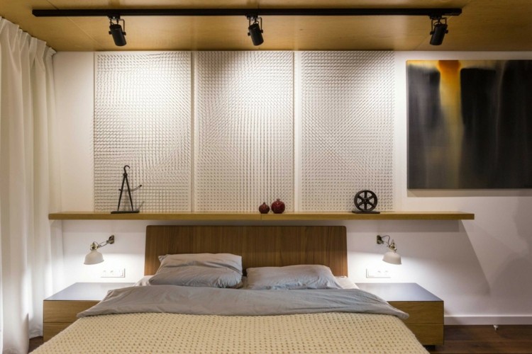 Design dormitor cu o atmosferă confortabilă datorită iluminării idee vin rack design iluminat în trei părți imagine perete design unghii