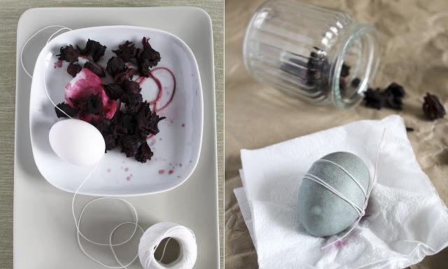 țesături naturale idei frunze uscate hibiscus design ouă de Paște materiale naturale idei frunze uscate hibiscus