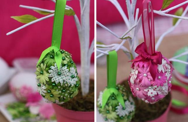 ouă de poliester spumă flori pini verde roz ouă de Paște idei de proiectare ouă de poliester spumă flori pini verde roz