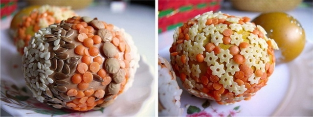 decorați lipici de tăiței de orez cu linte Idei de fabricare a ouălor de Paște - lipirea tăiței de orez