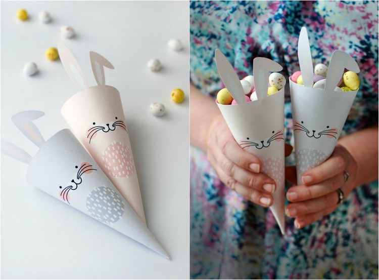 Pungi conice pentru dulciuri de Paști Iepuraș-de-Paște-conuri-de-hârtie-ciocolată-ouă-cadouri-pentru-copii