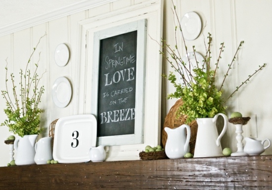 șemineu rustic verde decor de primăvară-Paște șemineu rustic verde primăvară-decor de Paște