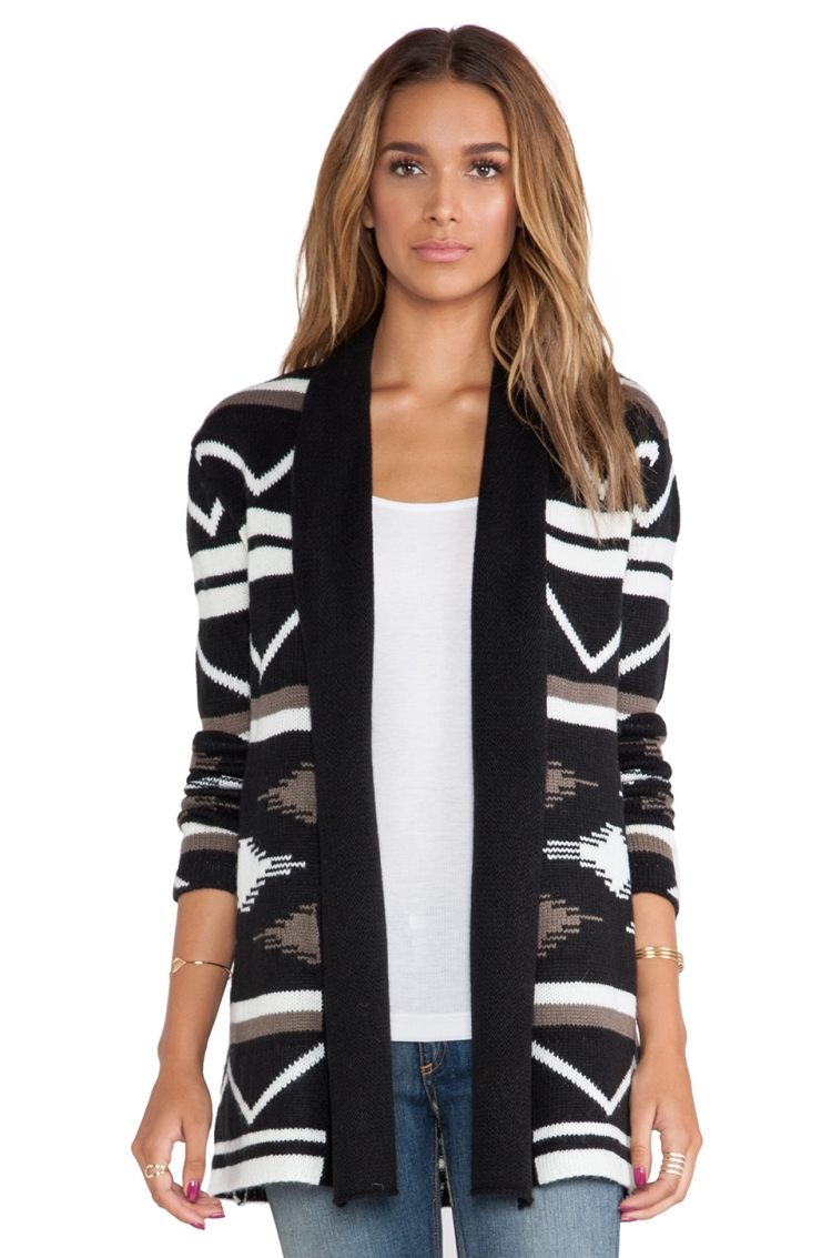 Combină cardigan cu model contrastant cu blugi idei-ținute-cardigane-blugi-oversize-negru-alb-gri-blugi