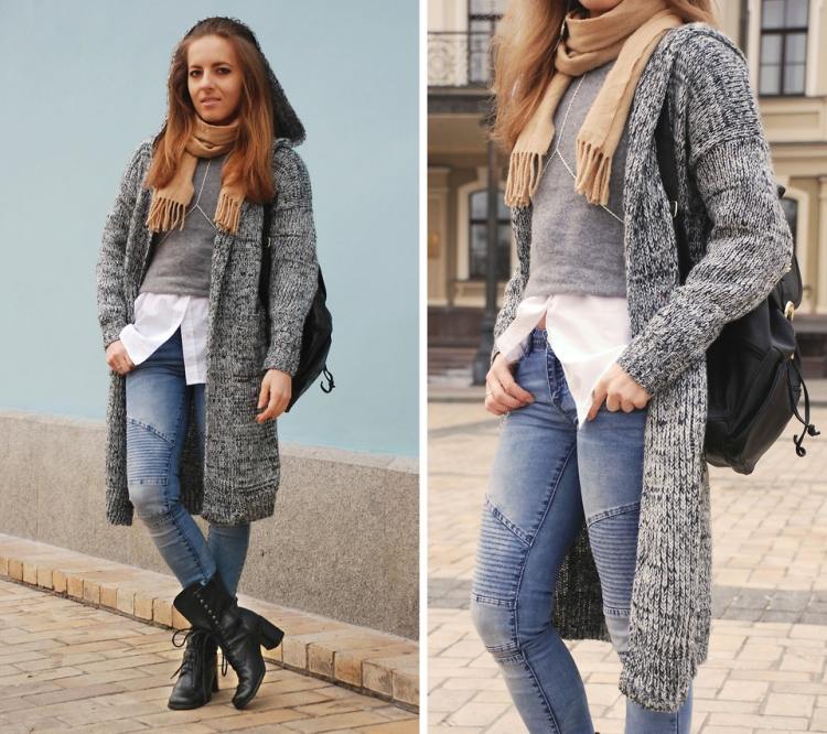 cardigan alb-negru pătat cu glugă Idei de ținute cu bluze-tricou-blugi-oversize-gri-melange-denim