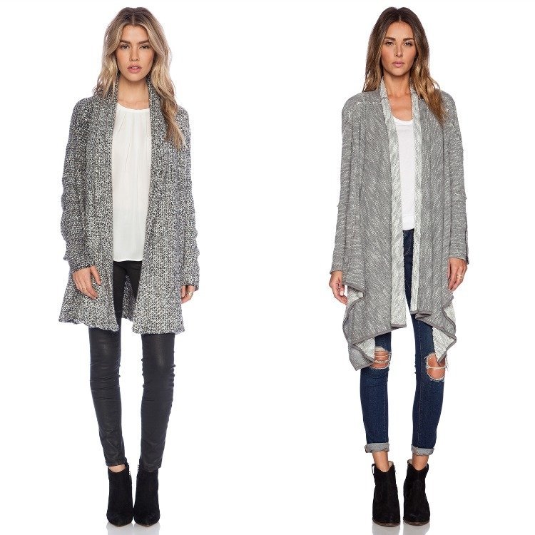 Cardigan modern tricotat fin în gri deschis cu croială liberă idei de ținute-cardigane-blugi-oversize-gri-tricou-cizme-albe