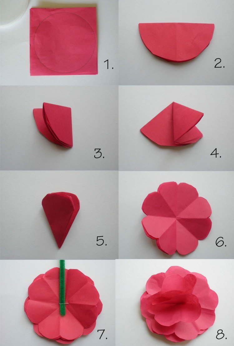 hârtie-flori-jucărie-copii-ori-origami-floare-hârtie-roșie