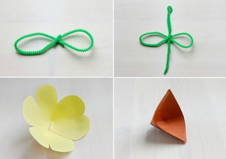 flori de hârtie-bricolaj-copii-pluș-sârmă-curățător-țeavă-curățător-țeavă-curățător-sârmă