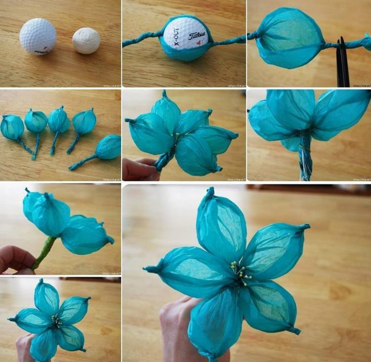 flori de hârtie-jucărie-copii-hârtie-de-țesut-albastru-minge-de-golf-idee-floare-3d