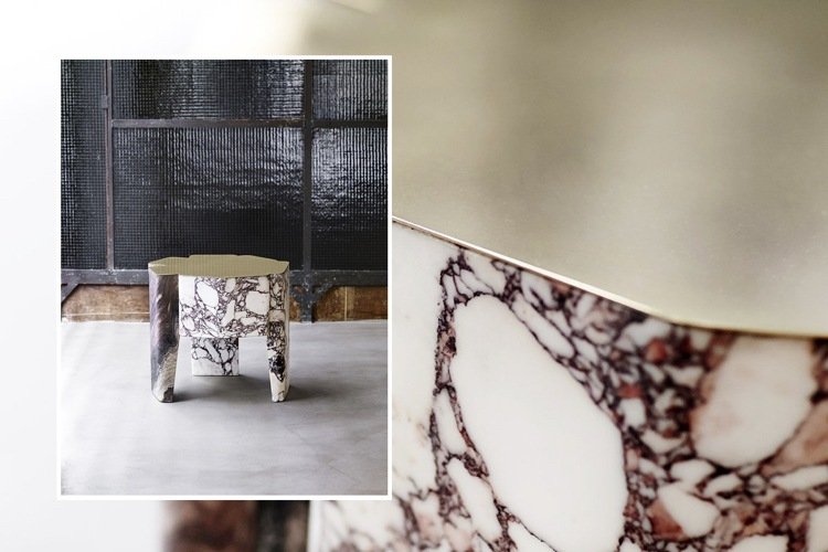 mobilă mică design masă laterală masivă piatră naturală alamăVincenzo De Cotiiis
